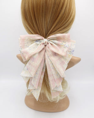 veryshine.com Barrette (Bow) Pink floral hair bow, golden glitter hair bow, chiffon hair bows for women