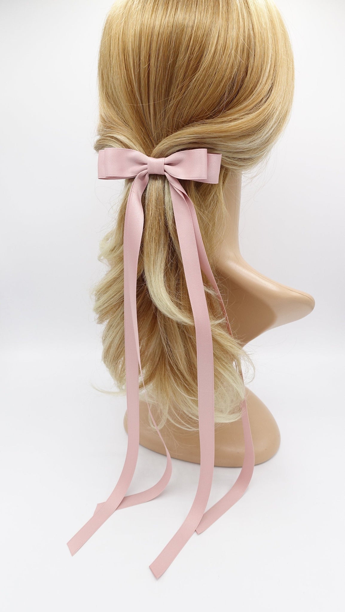 veryshine.com Barrette (Bow) Pink satin hair bow, extra long hair bow for women