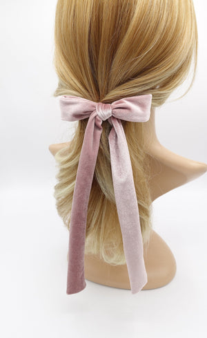 veryshine.com Barrette (Bow) Pink vevlet long tail bow barrette, velvet bow barrette, long tail hair barrette