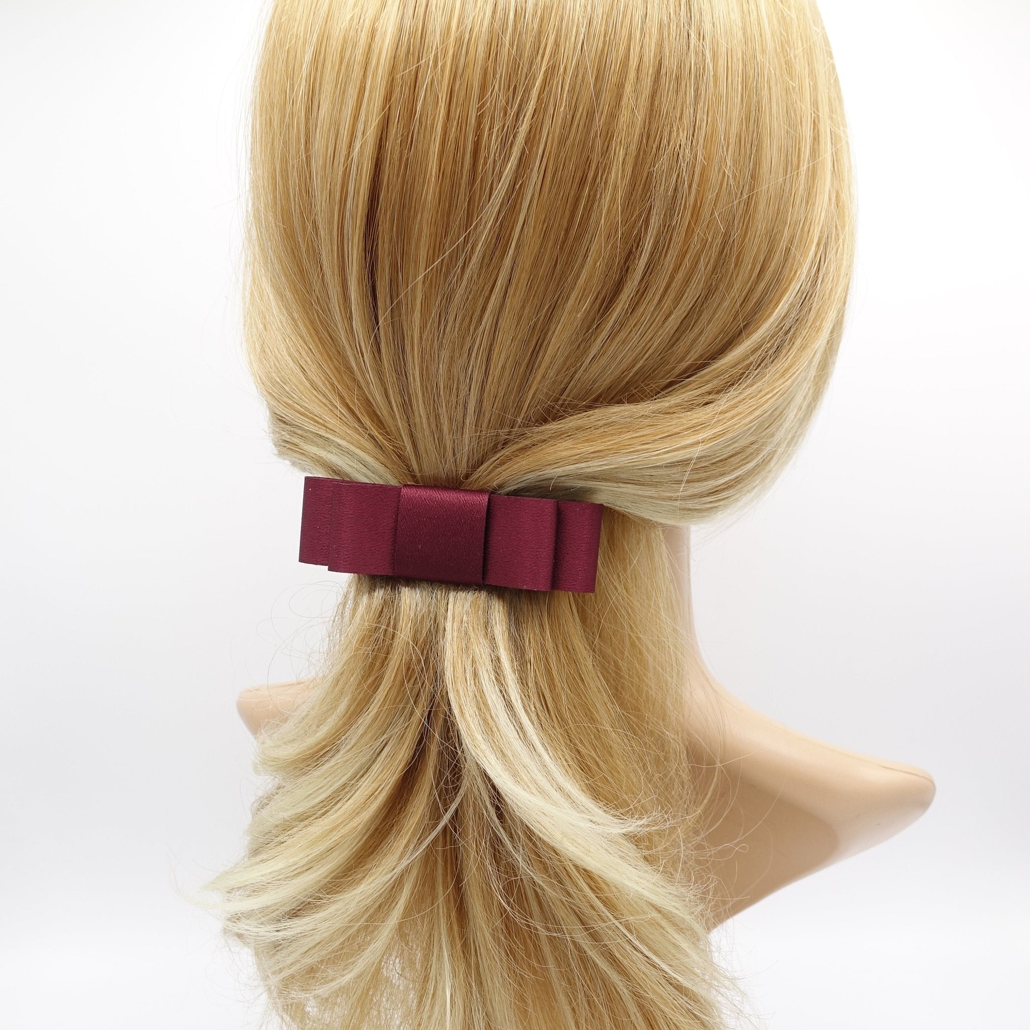 veryshine.com Barrette (Bow) Red wine satin flat hair bow for women