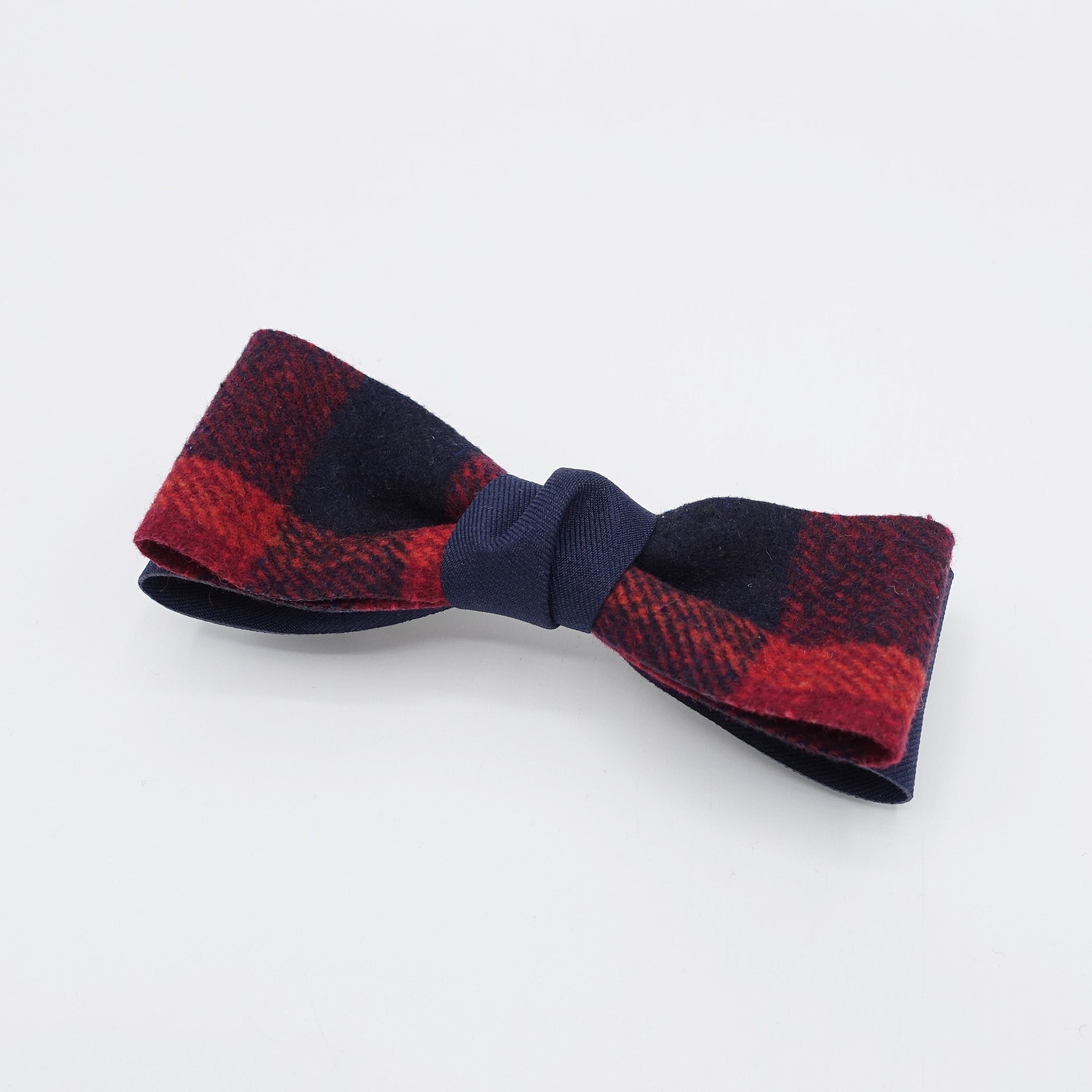 veryshine.com Barrette (Bow) Red wine woolen hair bow, plaid check bow, Fall Winter hair bow for women