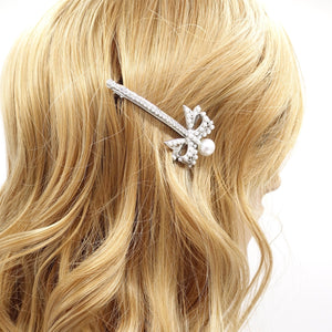veryshine.com Barrette (Bow) Silver pearl bow hair barrette, cute hair barrette for women