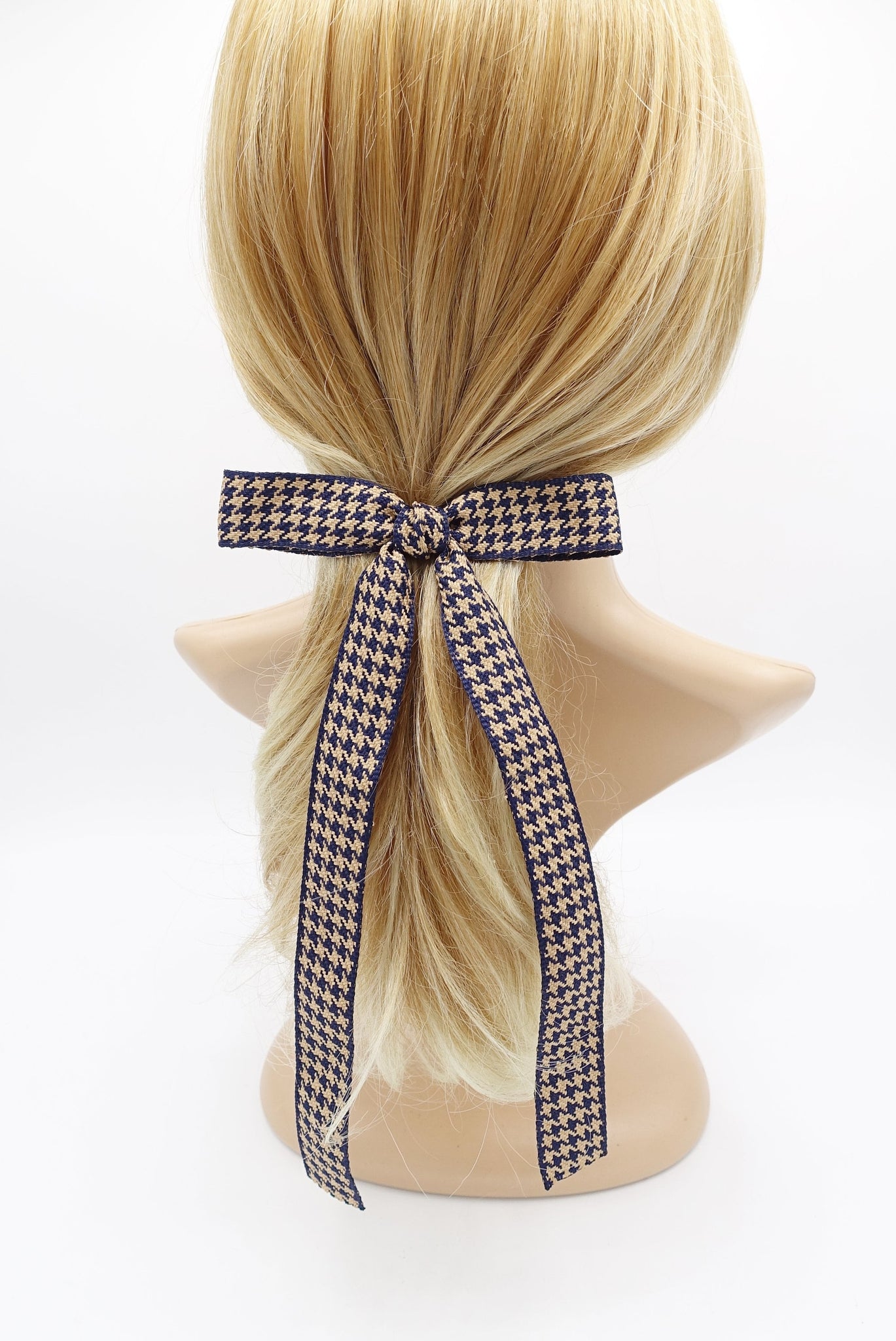 veryshine.com Barrette (Bow) Tail navy houndstooth hair bows for women