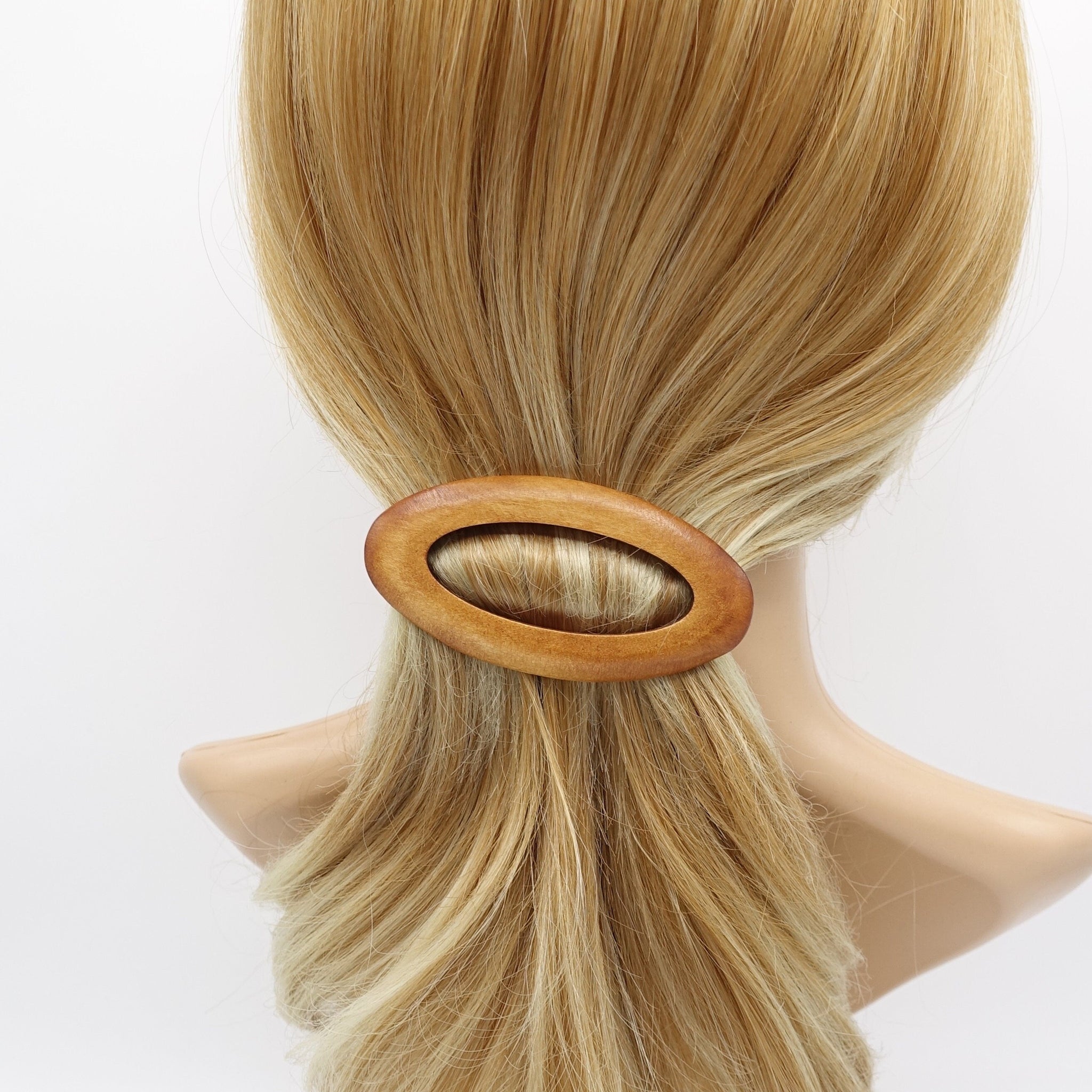 veryshine.com Barrette (Bow) Tan oval wood barrette natural hair accessory for women