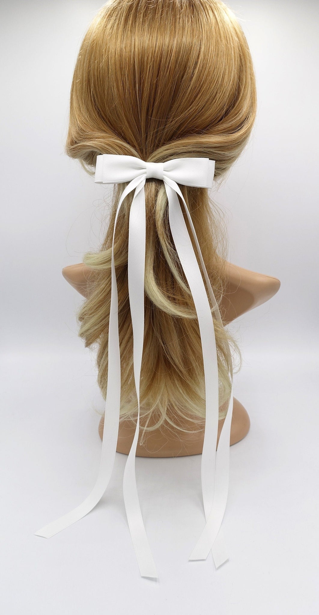 veryshine.com Barrette (Bow) White satin hair bow, extra long hair bow for women
