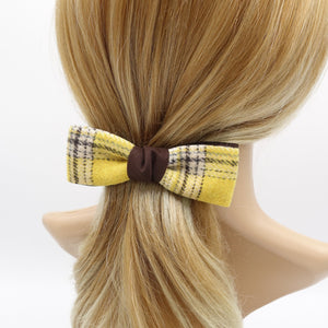 veryshine.com Barrette (Bow) Yellow woolen hair bow, plaid check bow, Fall Winter hair bow for women