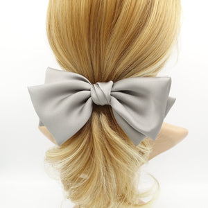 veryshine.com claw/banana/barrette Gray satin hair bow triple wing women hair accessory french barrette