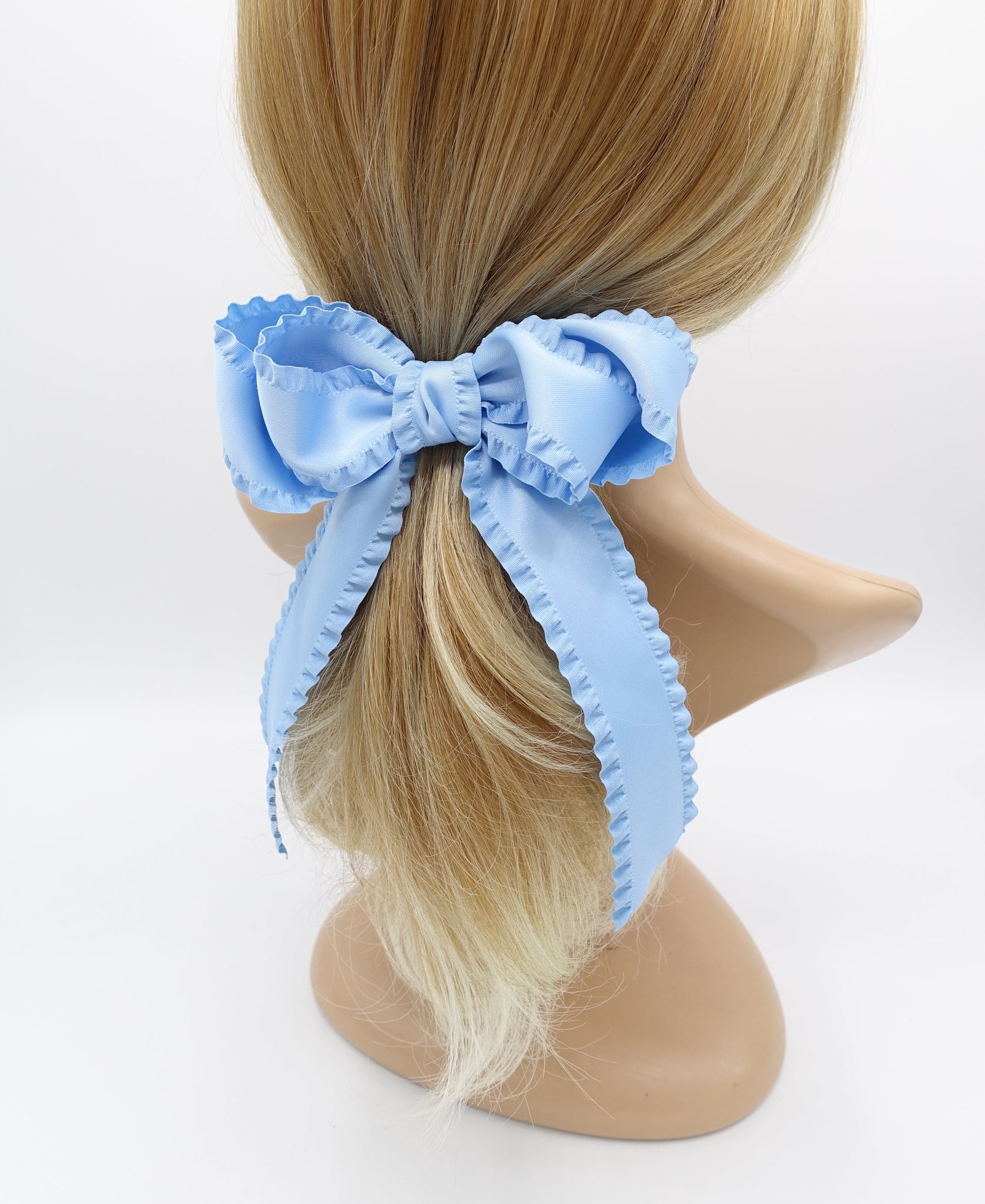veryshine.com hair bow Sky blue long tail frill hair bow edge decorated women hair french barrette hair accessory for women