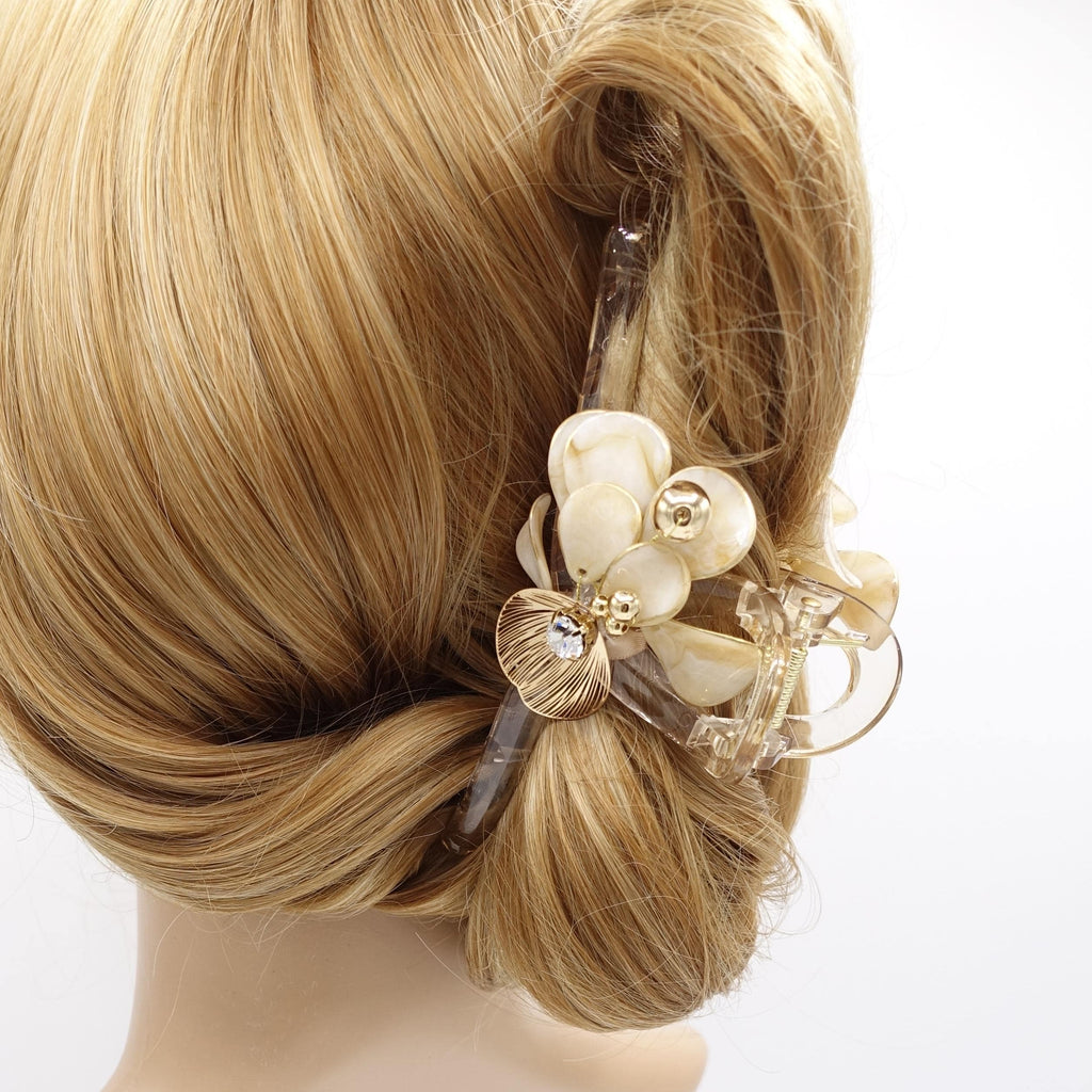 Handmade Flower Hair Claw: Rhinestone & Gold Beaded Petals display picture 1