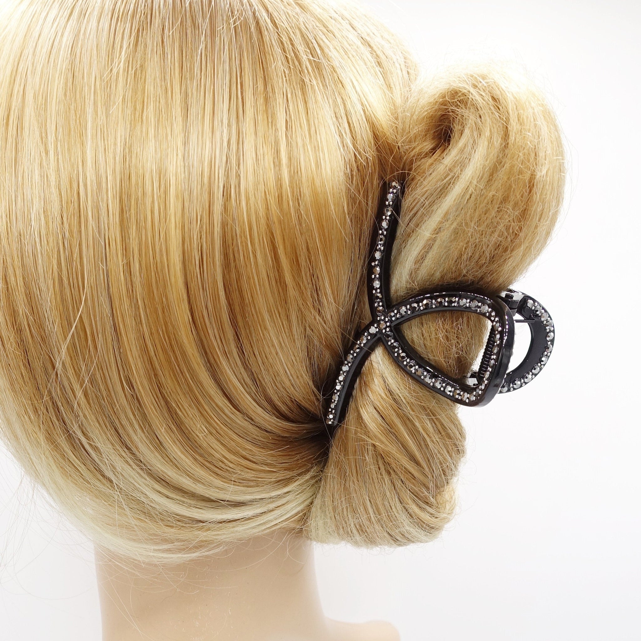 veryshine.com Hair Claw Black Hematite Rhinestoe ribbon hair claw, bling hair accessory for women