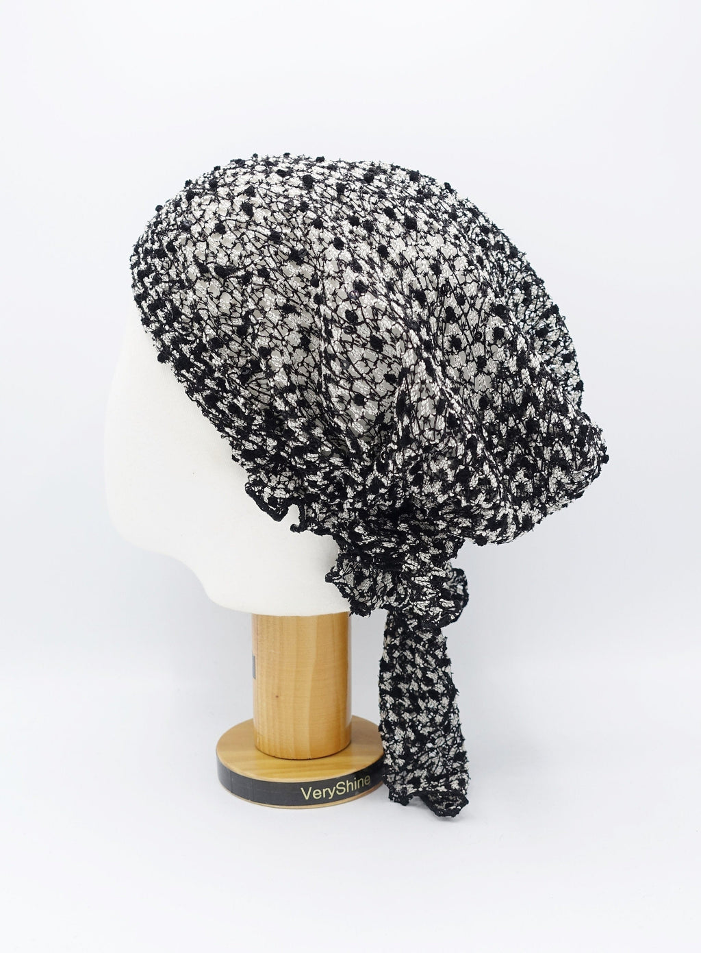 veryshine.com Hat Black & Cream white mesh lace knit hat