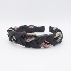 veryshine.com Headband Black organza braided headband, floral braided headband, beads braided headband for women