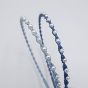 veryshine.com Headband Blue pearl thin headband, pearl twist headband , causual headband for women