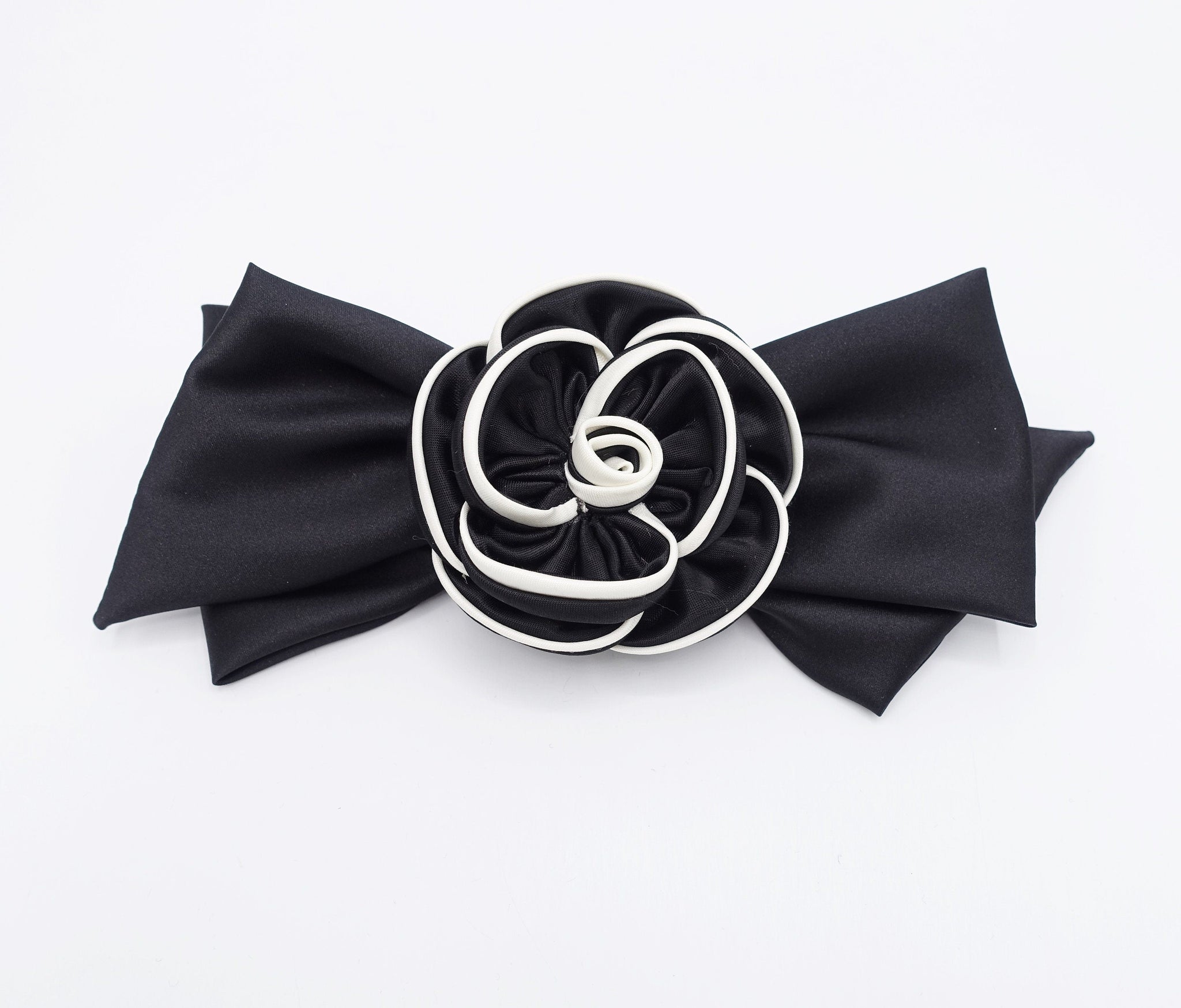 veryshine.com Headband hair bow black satin camelia hair bow, camellia scrunchies, handmade hair accessories for women