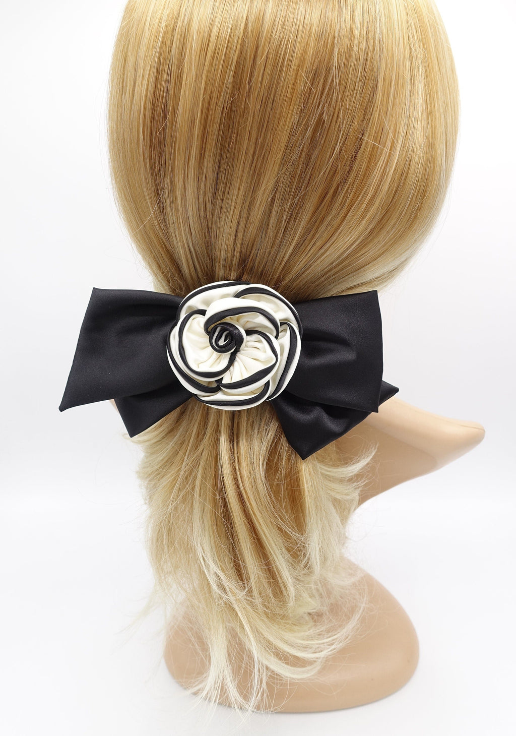 Camellia Cream Bow Hair Accessory CHANEL Ivory and Black Camellia Print Hair Accessory Bow  main image 4