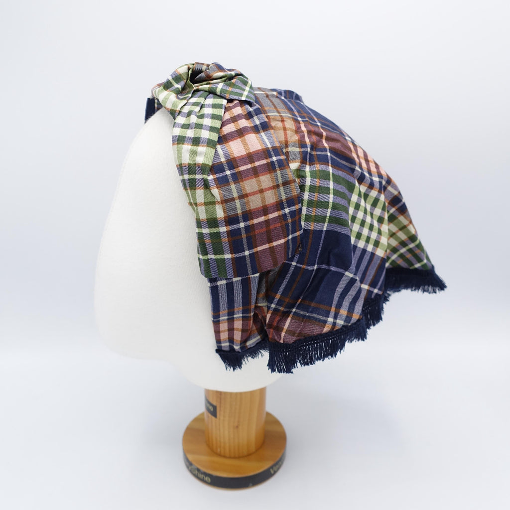 scarf headband, hair covering headband, fringe trim headband