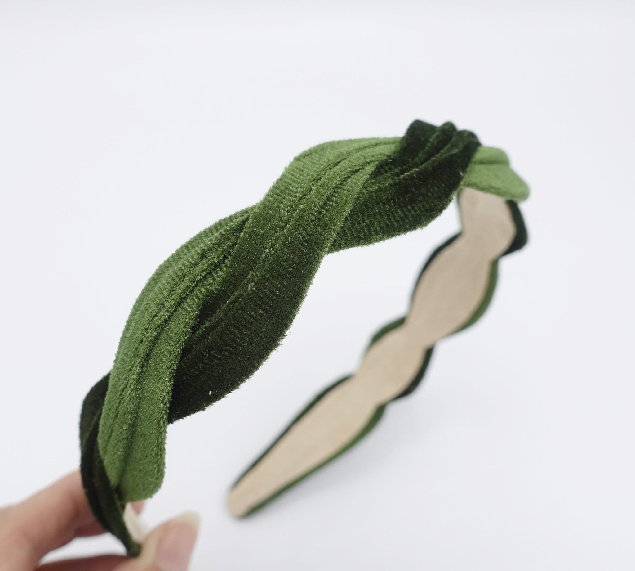 veryshine.com Headband Olive green velvet narrow wave headband  for women