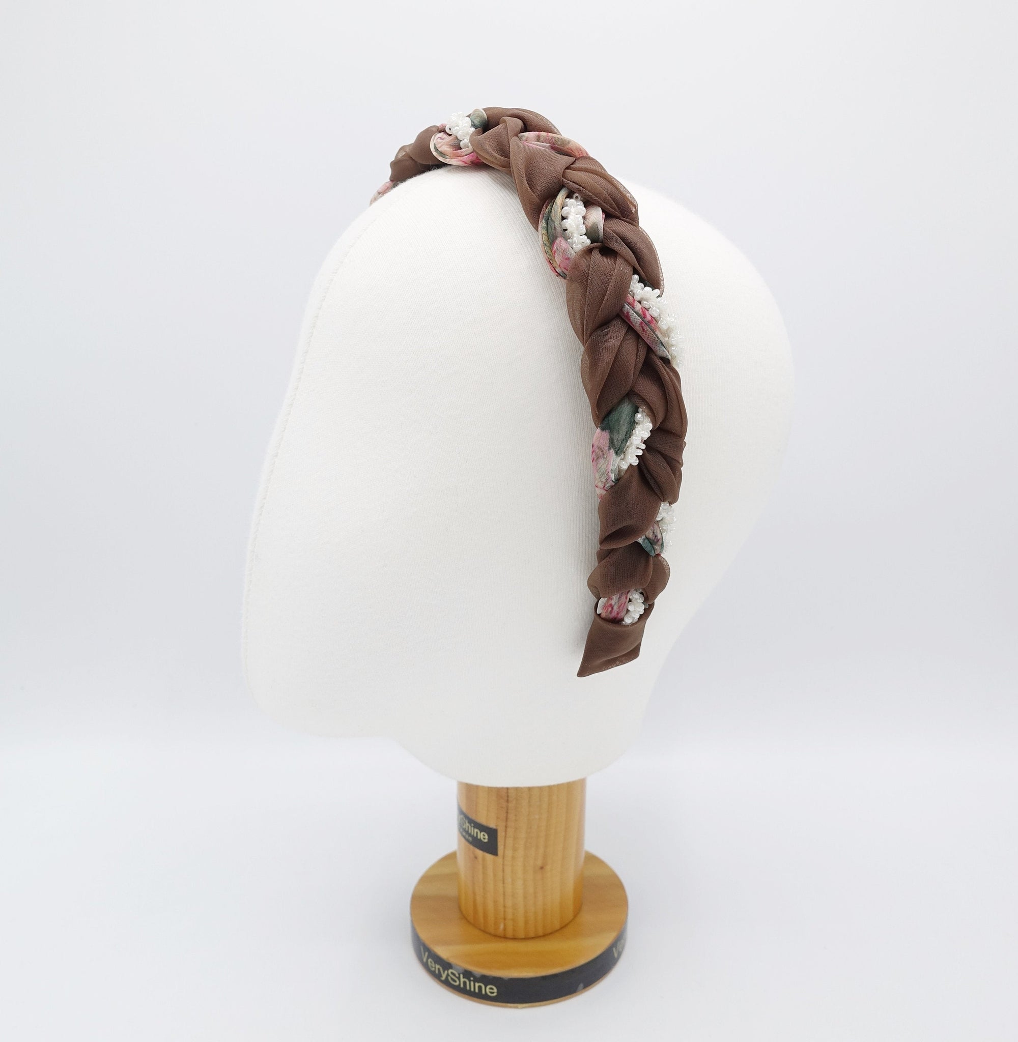 veryshine.com Headband organza braided headband, floral braided headband, beads braided headband for women
