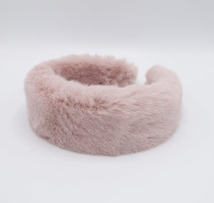 veryshine.com Headband Pink fabric fur headband faux fur hairband women Fall Winter hair accessories