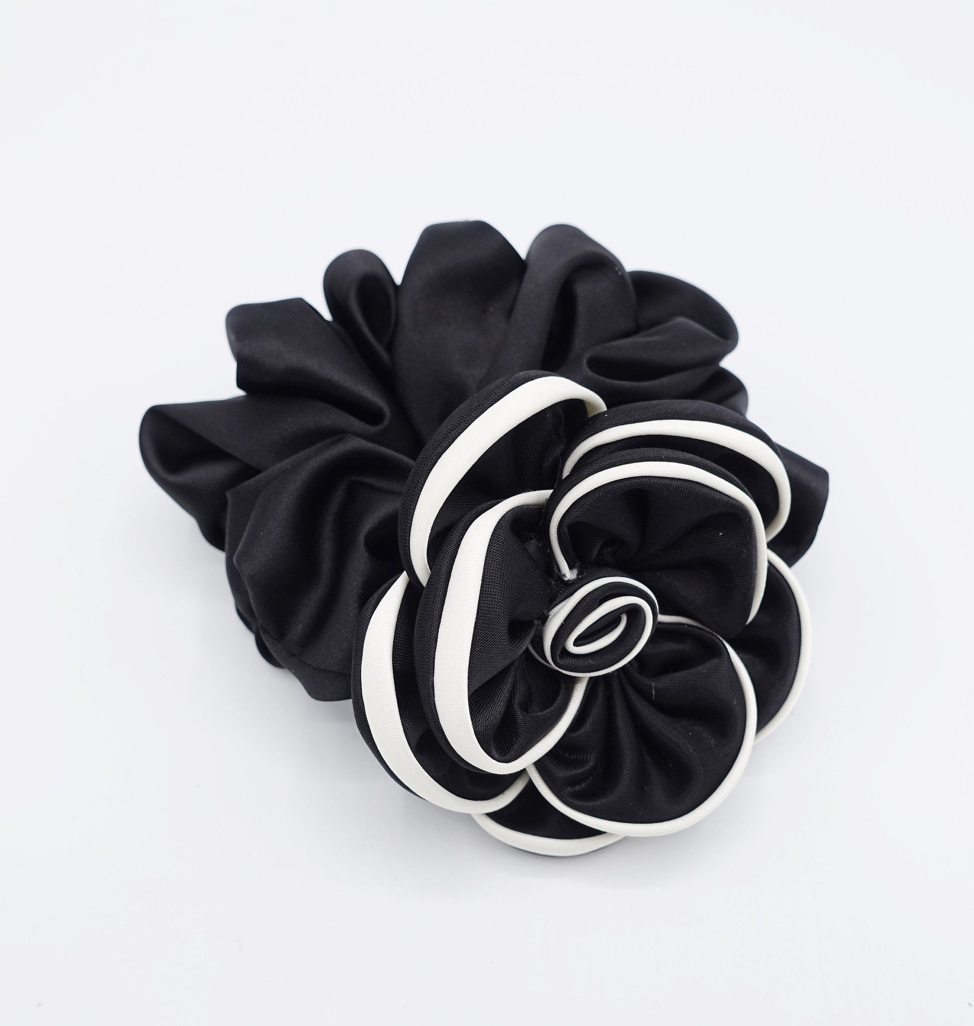 veryshine.com Headband Scrunchies Black satin camelia hair bow, camellia scrunchies, handmade hair accessories for women