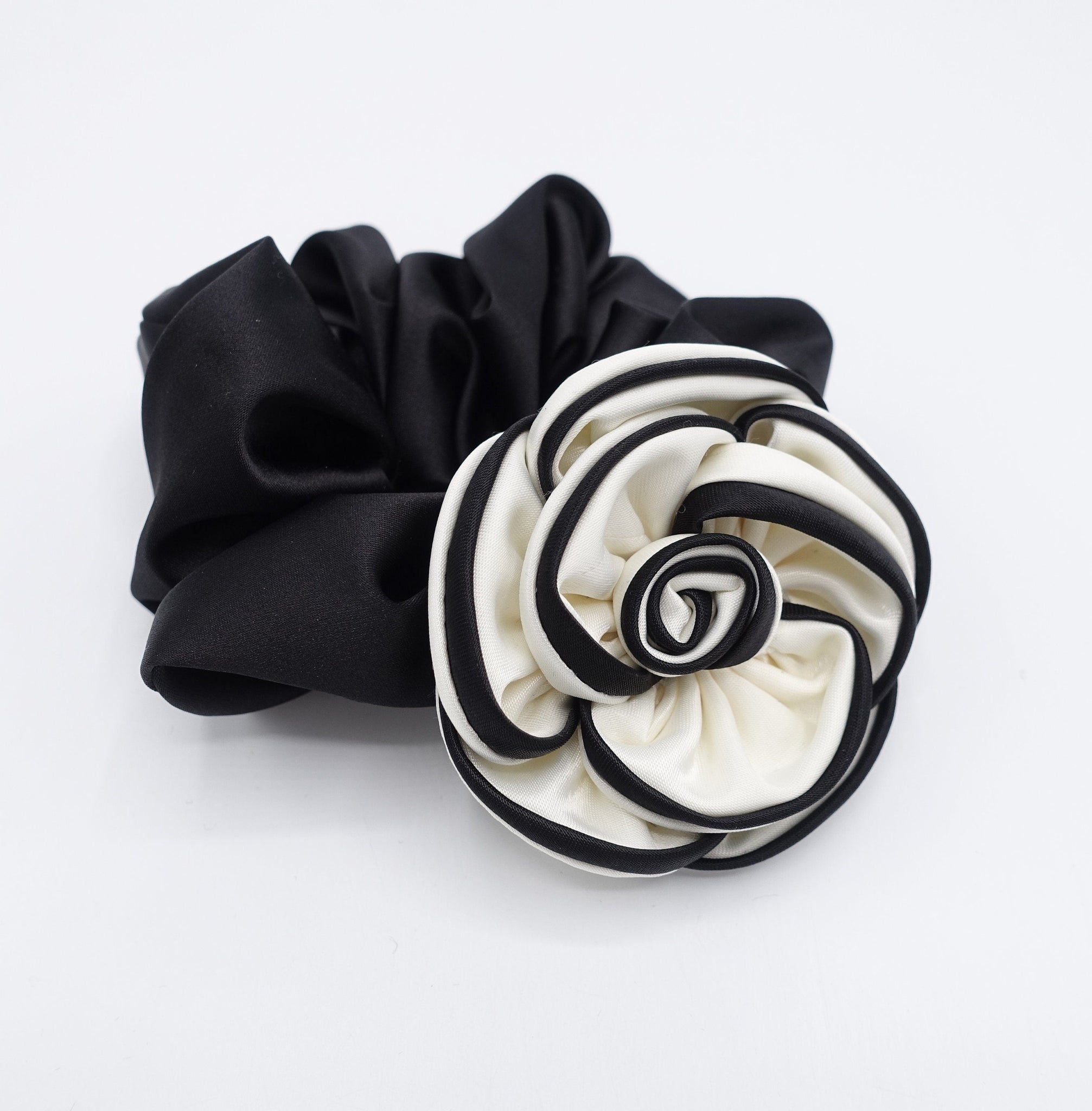 veryshine.com Headband Scrunchies C.White satin camelia hair bow, camellia scrunchies, handmade hair accessories for women