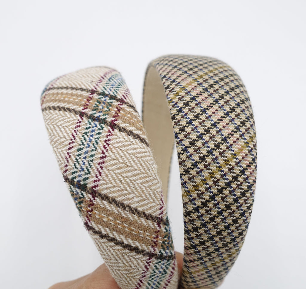 veryshine.com Headbands & Turbans padded check headband plaid pattern Fall Winter hairband basic hair accessory for women