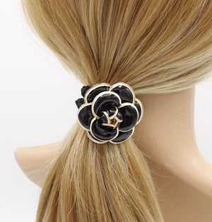 veryshine.com Ponytail holders Black camelia hair elastic, flower ponytail holder, camelia ponytail holder for women