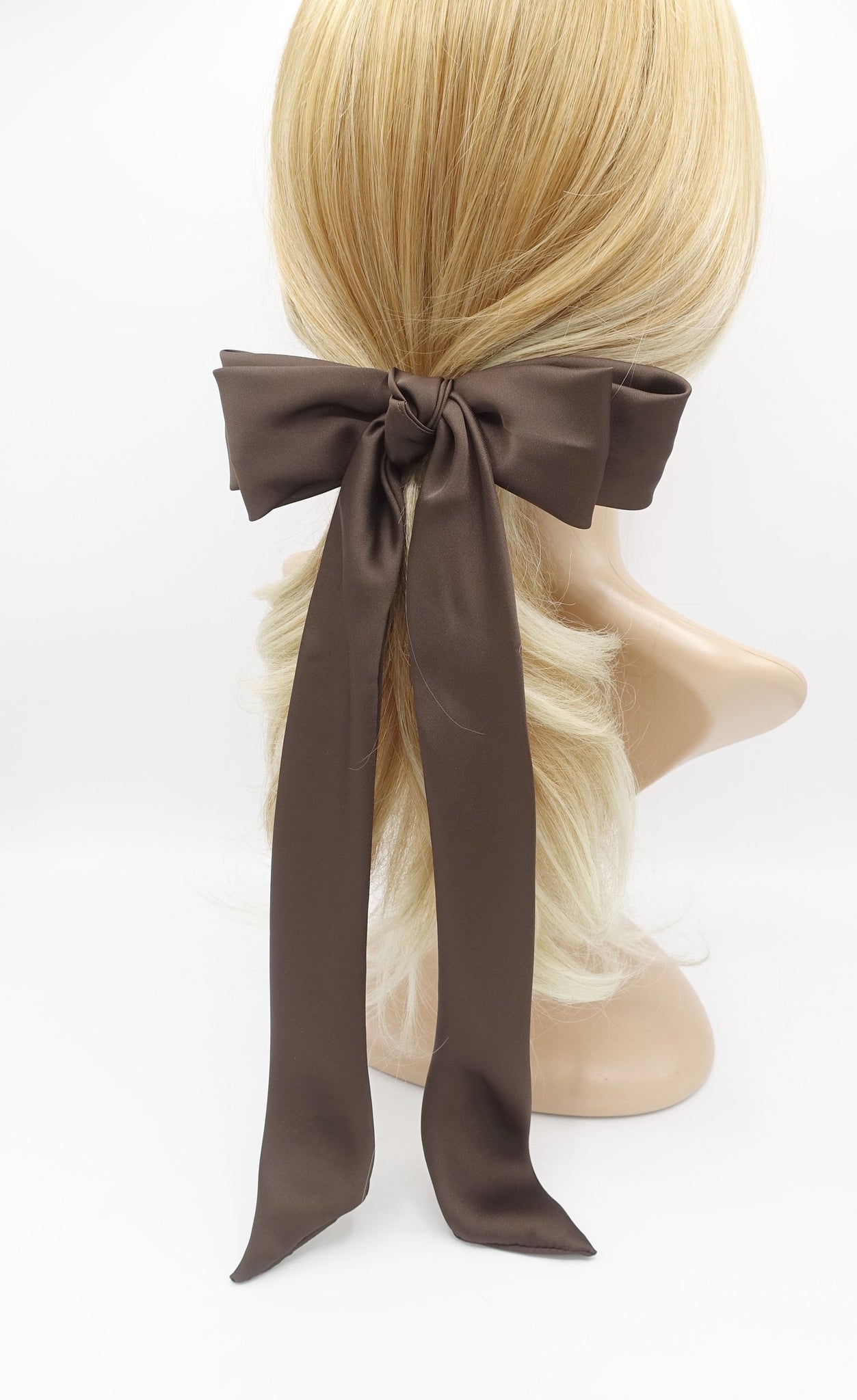 veryshine.com Ponytail holders Brown satin hair bow, long tail hair bow, hair bows for women