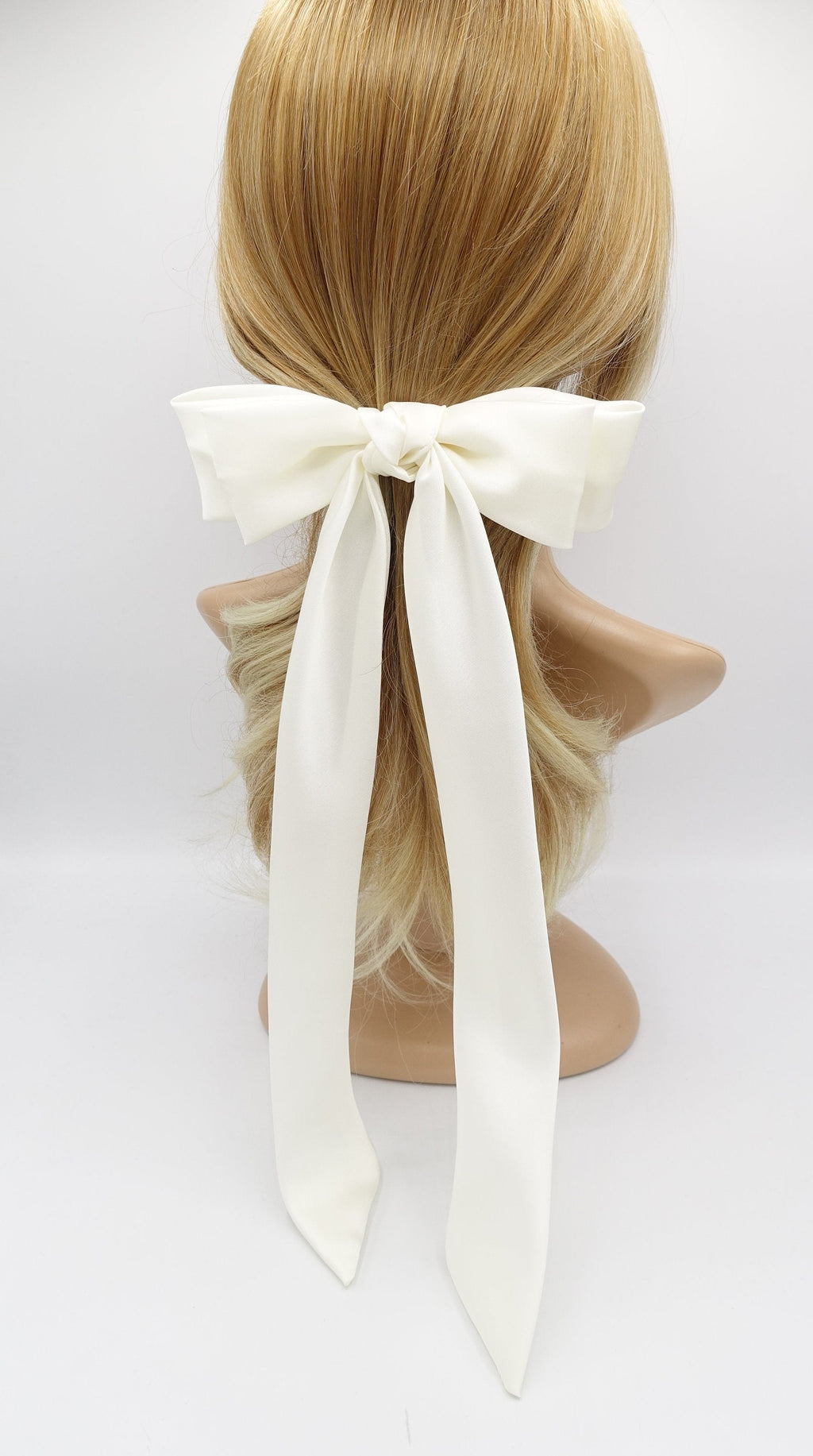 veryshine.com Ponytail holders Cream white satin hair bow, long tail hair bow, hair bows for women