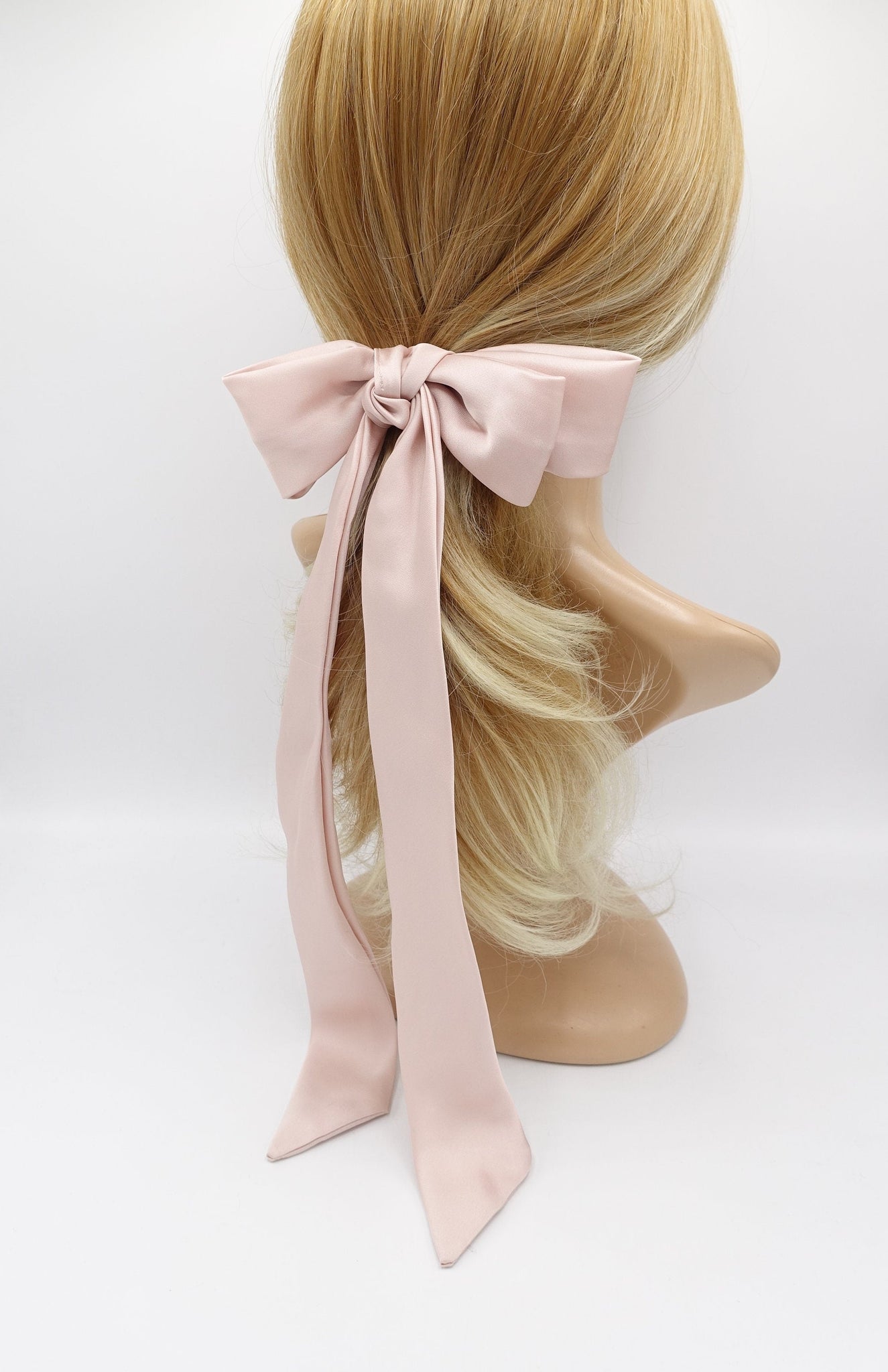 veryshine.com Ponytail holders Pink satin hair bow, long tail hair bow, hair bows for women