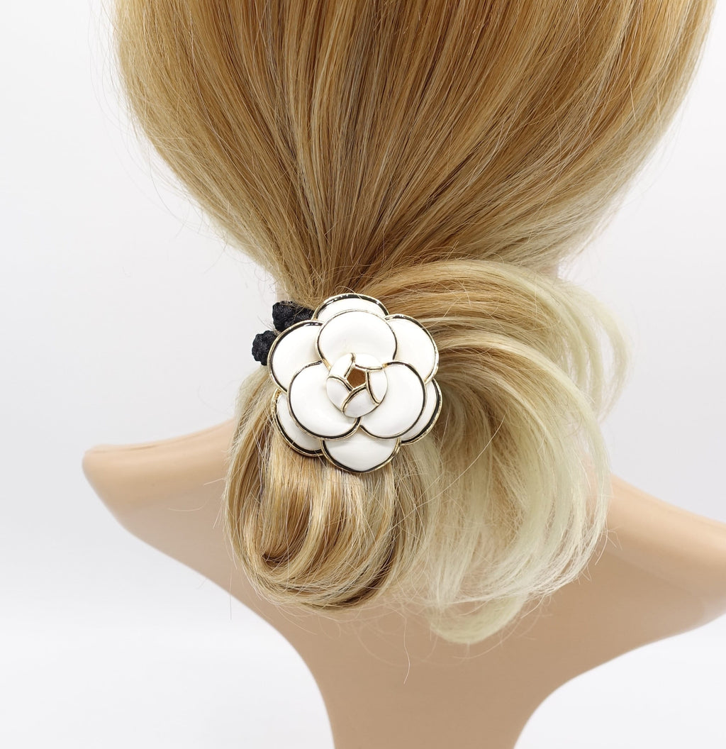 veryshine.com Ponytail holders White camelia hair elastic, flower ponytail holder, camelia ponytail holder for women