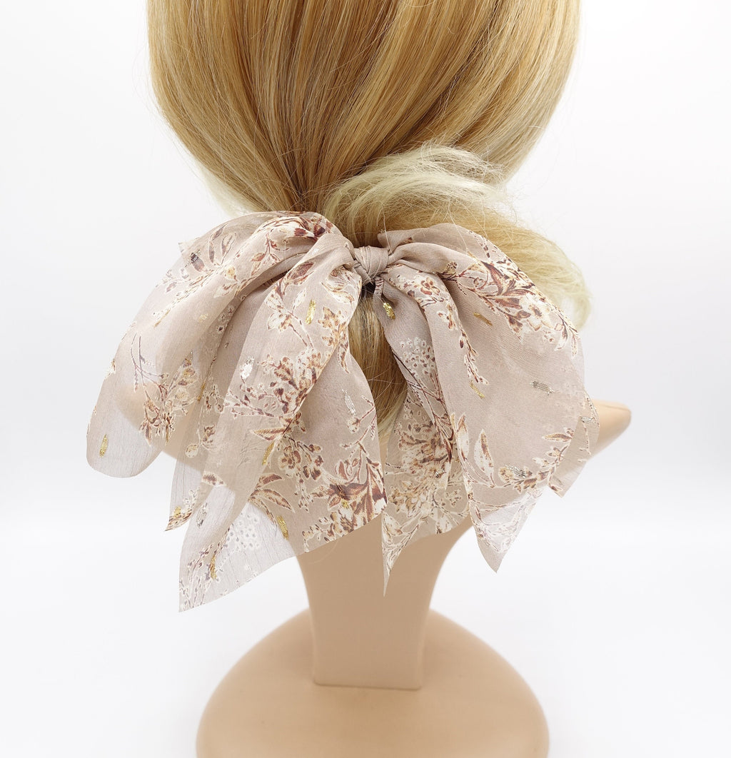 veryshine.com Scrunchies Beige floral bow scrunchies, chiffon scrunchies, golden glittering hair ties for women