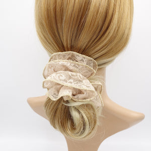 veryshine.com Scrunchies Beige floral lace scrunchies glittering edge scrunchies cute hair hair ties for women
