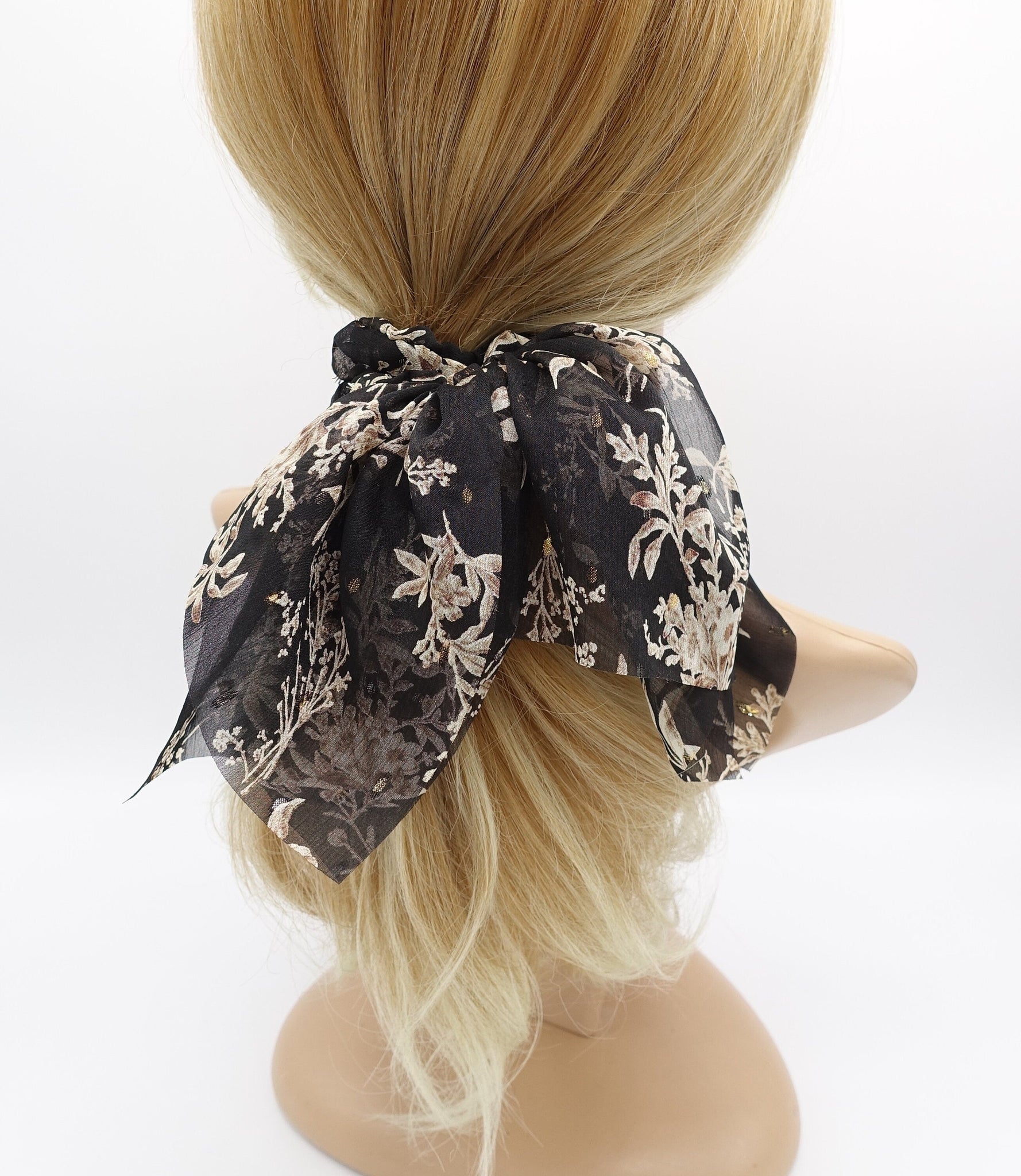 veryshine.com Scrunchies Black floral bow scrunchies, chiffon scrunchies, golden glittering hair ties for women