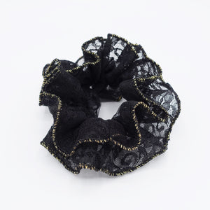 veryshine.com Scrunchies Black floral lace scrunchies glittering edge scrunchies cute hair hair ties for women