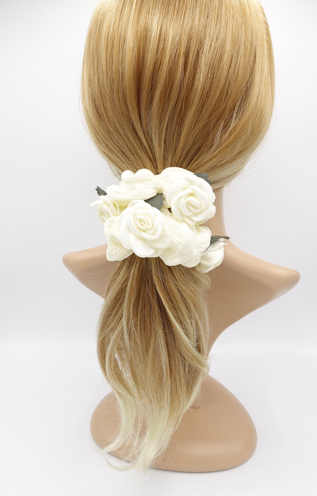 veryshine.com Scrunchies Cream-Cream rose scrunchies, flower scrunchies, floral scrunchies for women