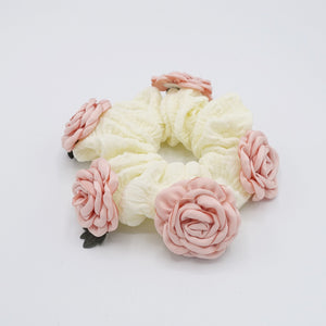 veryshine.com Scrunchies Cream-Pink rose scrunchies, flower scrunchies, floral scrunchies for women