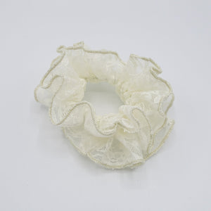 veryshine.com Scrunchies Cream white floral lace scrunchies glittering edge scrunchies cute hair hair ties for women