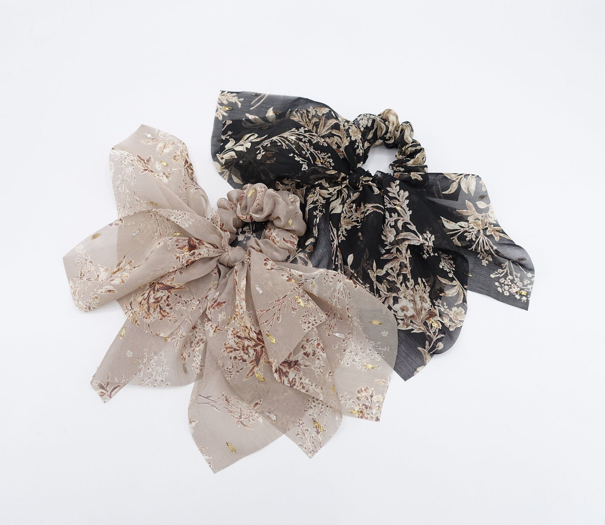 veryshine.com Scrunchies floral bow scrunchies, chiffon scrunchies, golden glittering hair ties for women