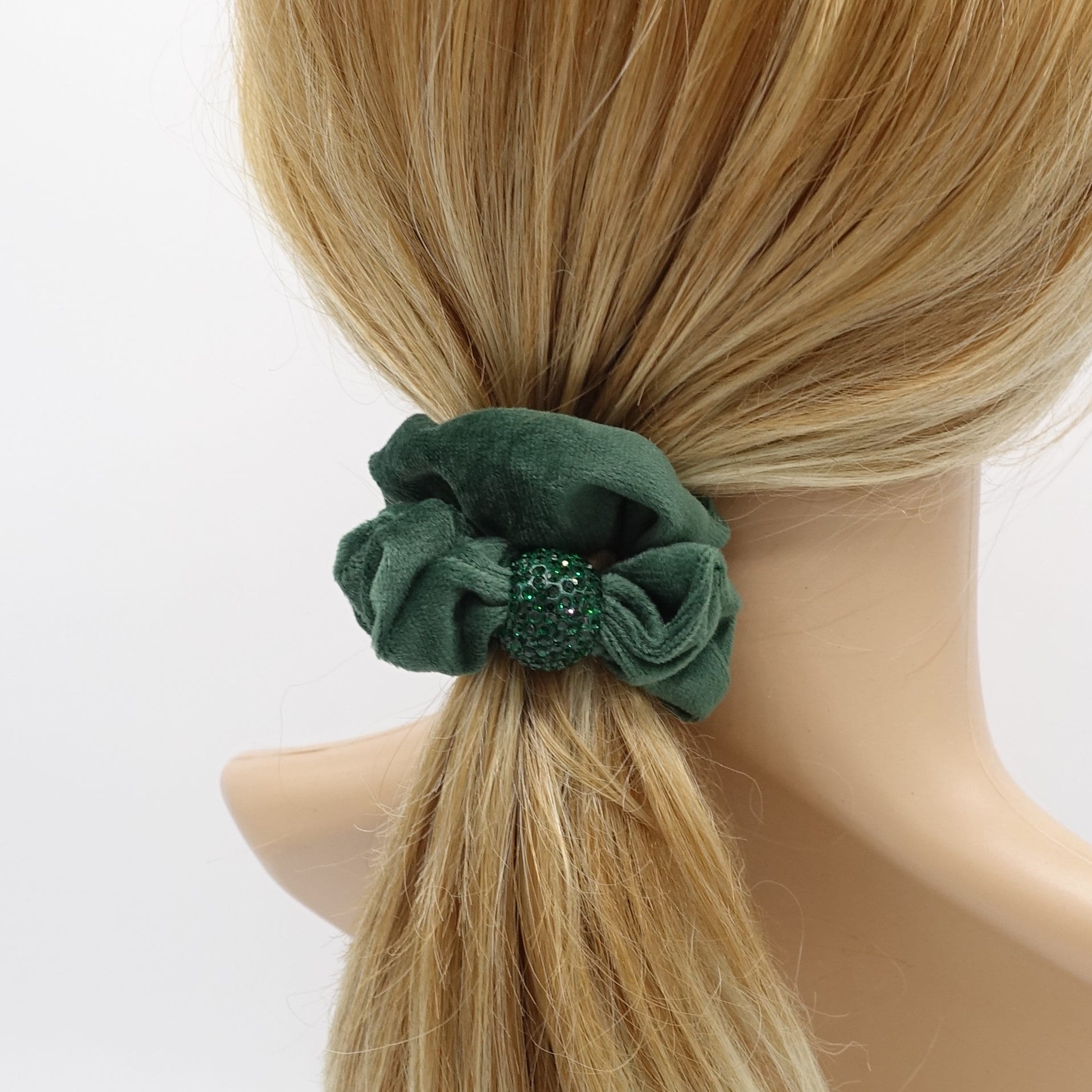 veryshine.com Scrunchies Green cotton velvet scrunchies, medium scrunchies, velvet rhinestone scrunchies for women