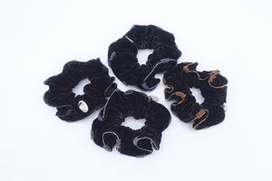 veryshine.com scrunchies/hair holder Beaded Trim Luxury Silk Velvet Hair Elastic Black Scrunchies