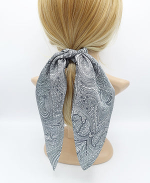 veryshine.com scrunchies/hair holder Gray satin paisley print scrunchies wing knot hair elastic glossy scrunchy