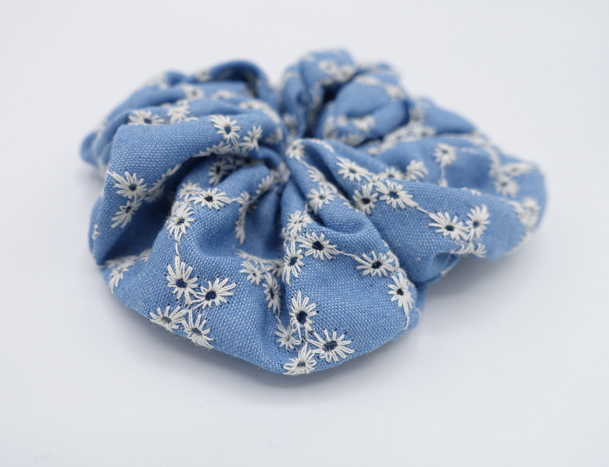 veryshine.com Scrunchies Light blue denim scrunchies, flower scrunchies, embroidered scrunchies