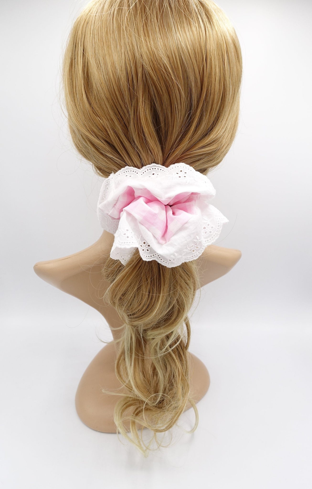 veryshine.com Scrunchies Pink gingham scrunchies, eyelet lace scrunchies, cotton hair tie for women
