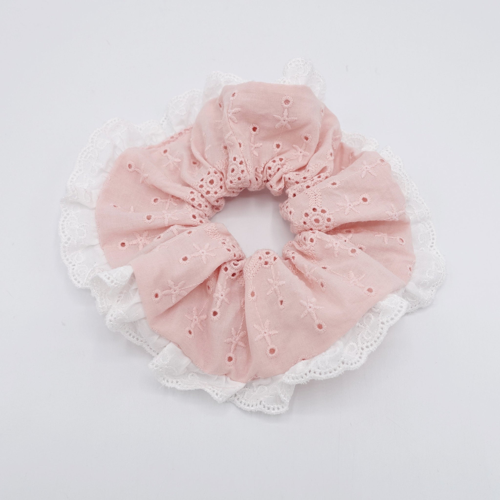 veryshine.com Scrunchies Pink lace scrunchies, eyelet lace scrunchies, cotton scrunchies for women