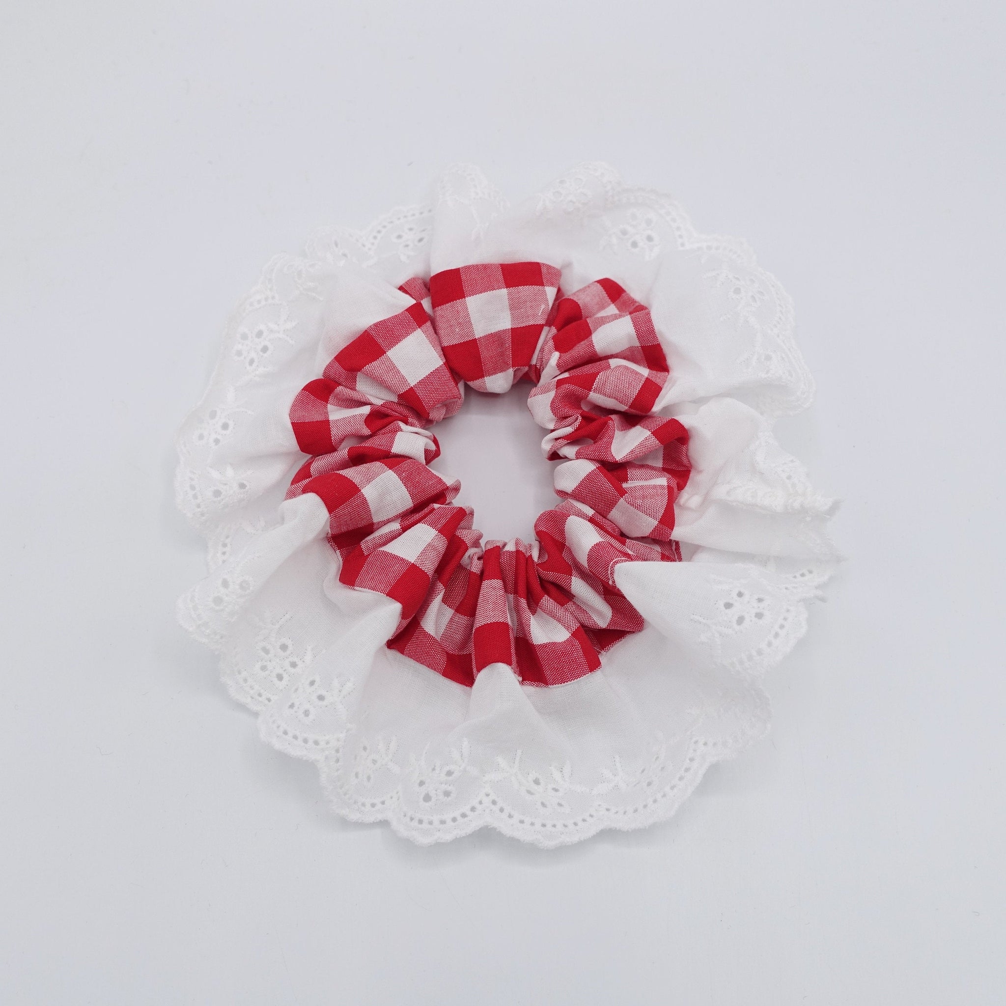 veryshine.com Scrunchies Red gingham scrunchies, eyelet lace scrunchies, cotton hair tie for women