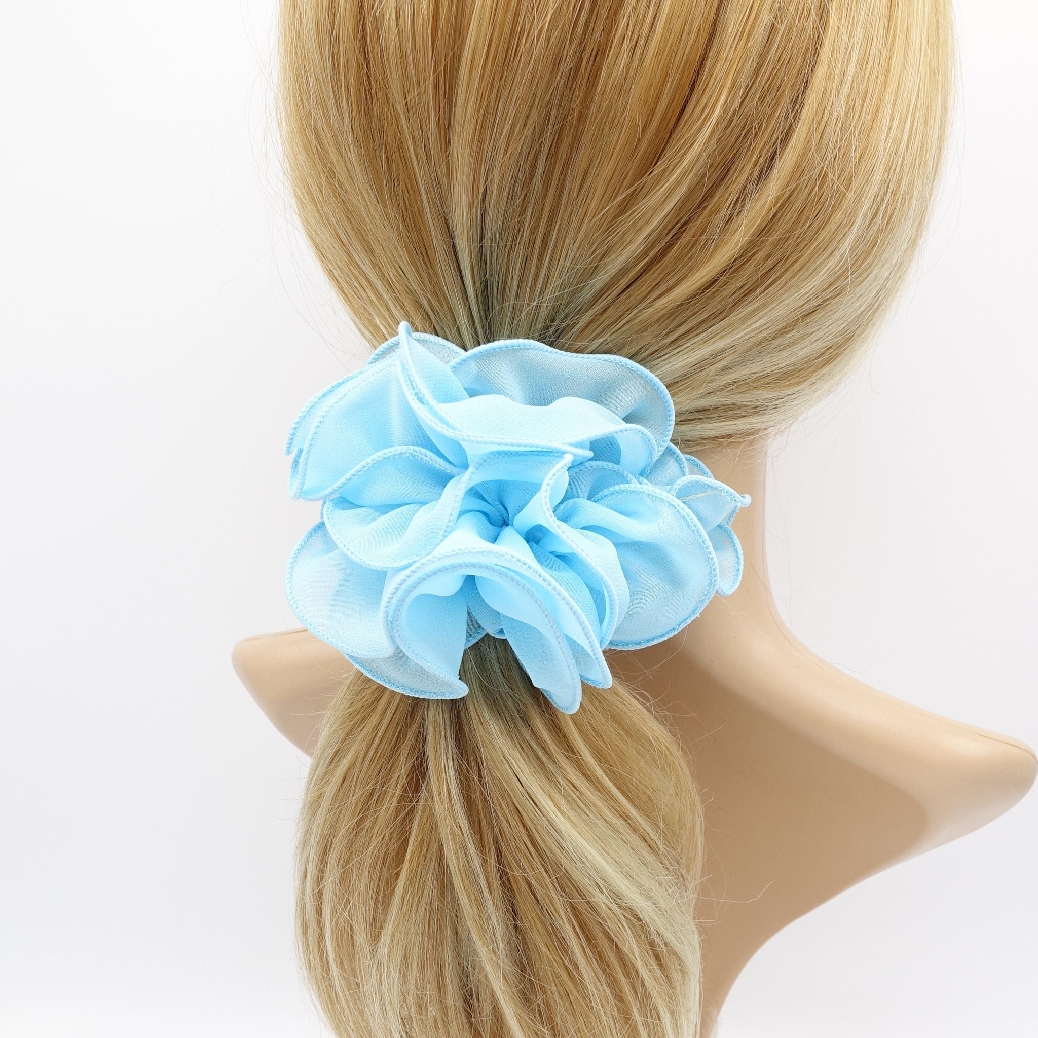 veryshine.com Scrunchies Sky blue chiffon scrunchies, ruffle scrunchies, hair ties for women