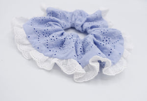 veryshine.com Scrunchies Sky blue lace scrunchies, eyelet lace scrunchies, cotton scrunchies for women