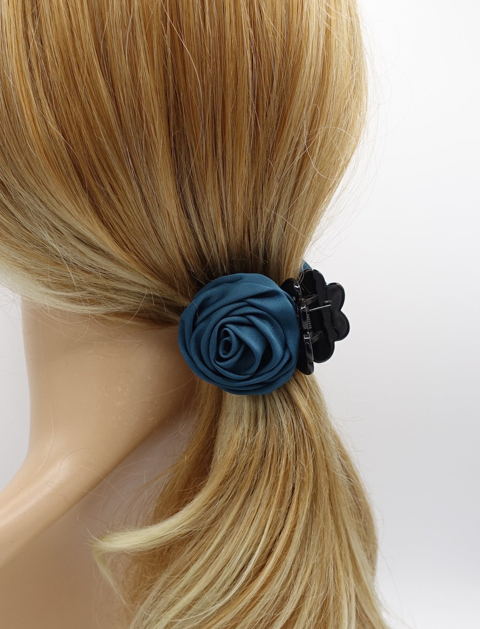 VeryShine Hair Claw Blue green Satin Mini Rose Hair Clamp Women Flower Hair Accessory ponytail Claw Clip