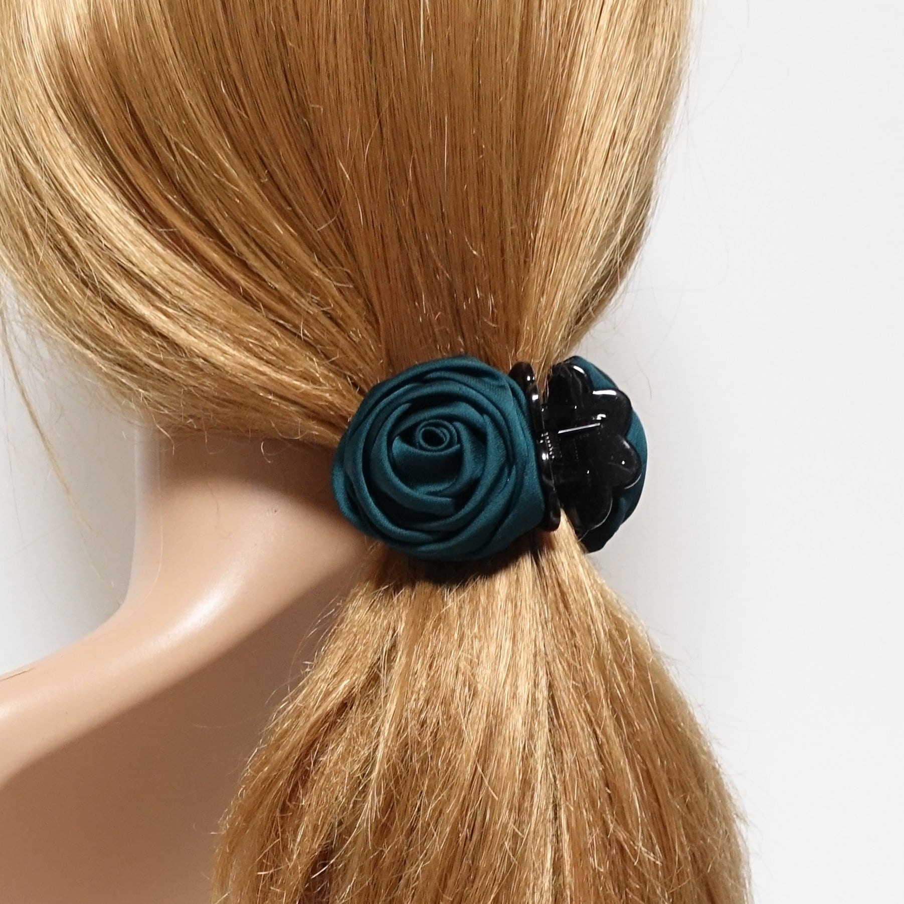 VeryShine Hair Claw Green Satin Mini Rose Hair Clamp Women Flower Hair Accessory ponytail Claw Clip
